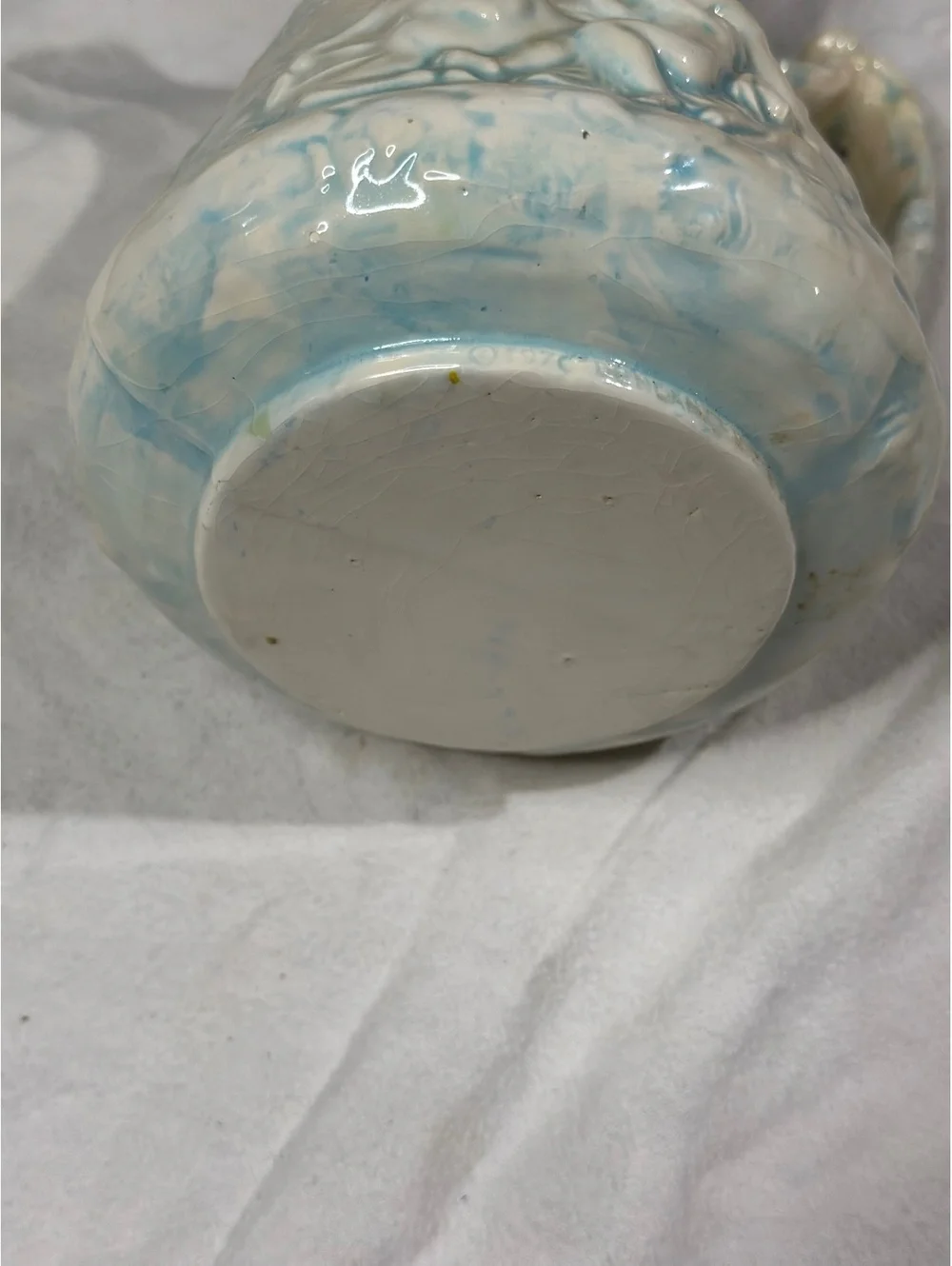 Vintage Ceramic Pitcher with Raised Relief Design